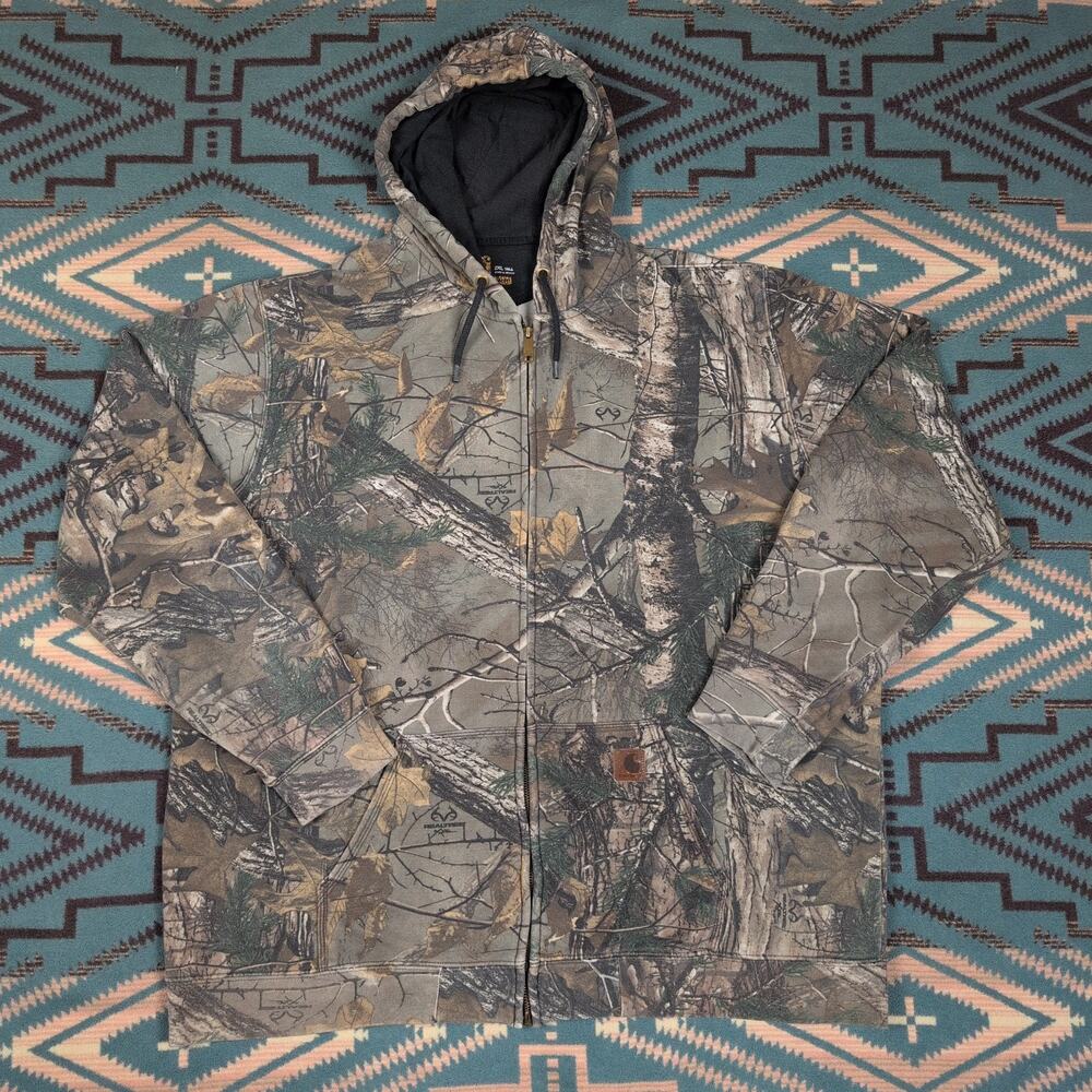 Rare Camo Real Tree Carhartt Hoodie Full Zip Up Men’s Size XXL Tall Camouflage